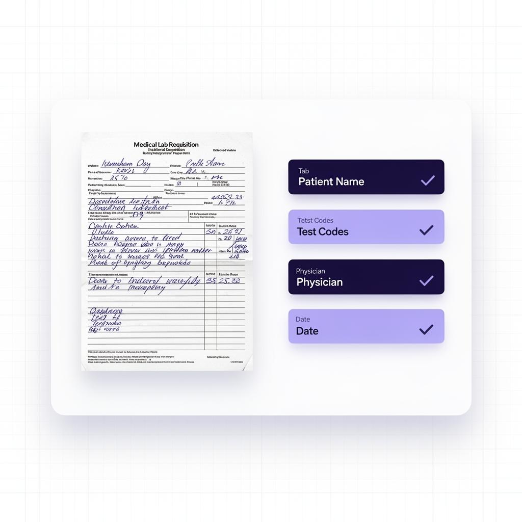 Tableau de bord LectorMD montrant l’extraction d’une requête manuscrite